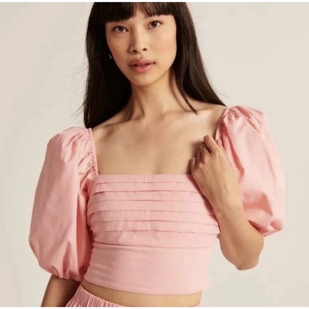 Abercrombie & Fitch Smocked Pleated Bodice Puff Sleeve Crop Top Women Size XS